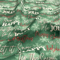 Green Christmas Fabric - Holiday Message - 100% Cotton