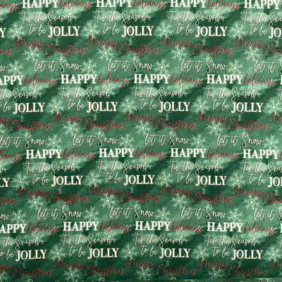 Green Christmas Fabric - Holiday Message - 100% Cotton