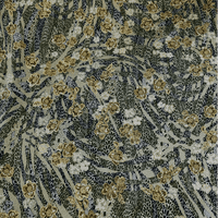 Green Floral and Gold Stretch Polyester Velvet