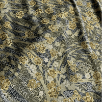 Green Floral and Gold Stretch Polyester Velvet