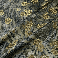Green Floral and Gold Stretch Polyester Velvet