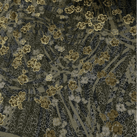 Green Floral and Gold Stretch Polyester Velvet