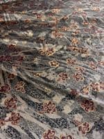 Grey with Pink Florals and Gold Stretch Polyester Velvet