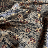 Grey with Pink Florals and Gold Stretch Polyester Velvet