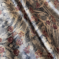 Grey with Pink Florals and Gold Stretch Polyester Velvet