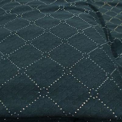 Jersey Polyester Dress Fabric - Black with Gold Diamonds