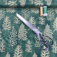 John Louden Fabric Collection - Cotton - Christmas Trees - By The Metre - Gold Trees on Green