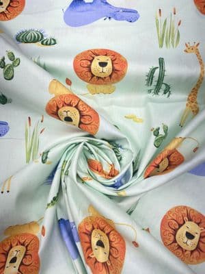 Jungle Animals on Mint - Craft and Quilting - Cotton Fabric