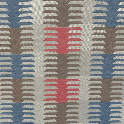 Kalim Red Blue Neutral - Cotton Mix Tapestry Fabric