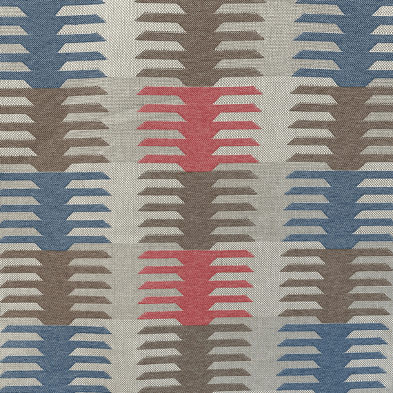 Kalim Red Blue Neutral - Cotton Mix Tapestry Fabric