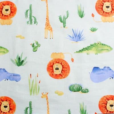 Lions Hippos and Crocodiles - Dress Craft Cotton Fabric   - Mint Green