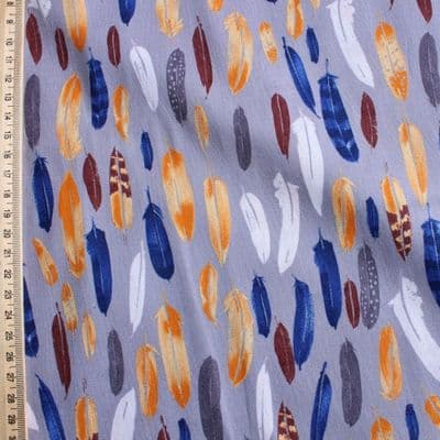 Makower Inprint  Feathers -  Dress Craft Cotton Fabric -  Grey