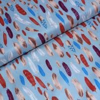 Makower Inprint  Feathers -  Dress Craft Cotton Fabric -  Pale Blue