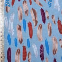 Makower Inprint  Feathers -  Dress Craft Cotton Fabric -  Pale Blue