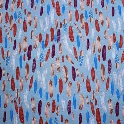 Makower Inprint  Feathers -  Dress Craft Cotton Fabric -  Pale Blue