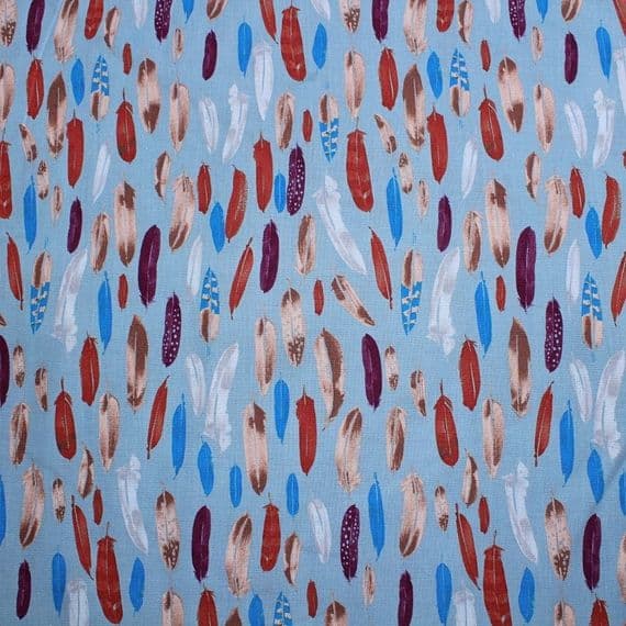 Makower Inprint  Feathers -  Dress Craft Cotton Fabric -  Pale Blue
