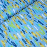 Makower Inprint  Feathers -  Dress Craft Cotton Fabric -  Turquoise
