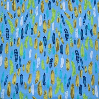 Makower Inprint  Feathers -  Dress Craft Cotton Fabric -  Turquoise