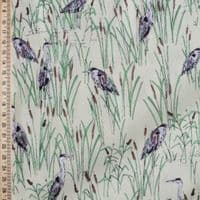 Makower Inprint Herons -  Dress Craft Cotton Fabric -  On Pale Yellow