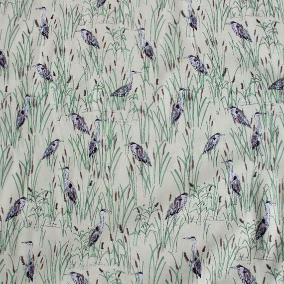 Makower Inprint Herons -  Dress Craft Cotton Fabric -  On Pale Yellow