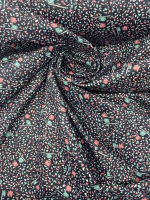 MEMPHIS Retro Pastel Illustrative Print on Black VINTAGE COTTON: