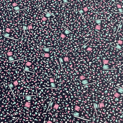 MEMPHIS Retro Pastel Illustrative Print on Black VINTAGE COTTON: