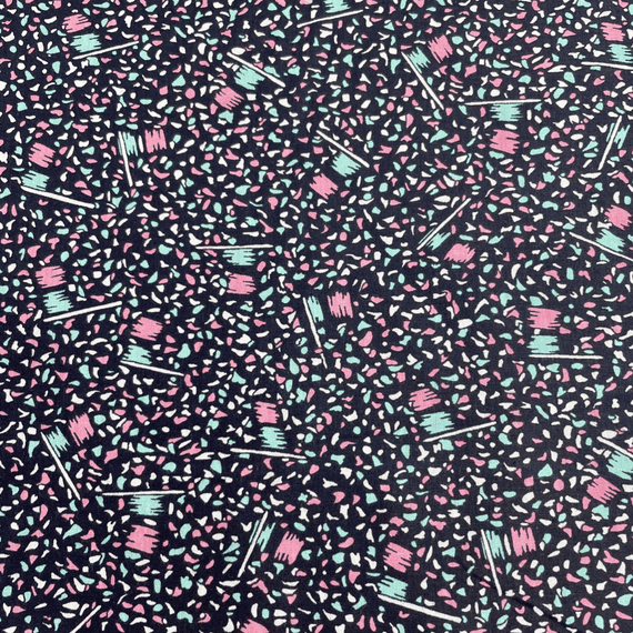 MEMPHIS Retro Pastel Illustrative Print on Black VINTAGE COTTON: