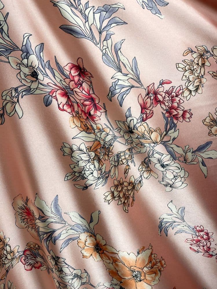 Copper Prairie Petals Pink Satin Fabric By the Yard Pre Order