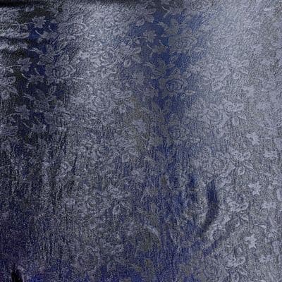 Navy Blue Flower Imprinted Satin Polyester Dress Fabric