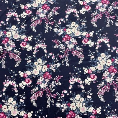 Navy Blue Purple and Pink Ditsy Floral Jersey