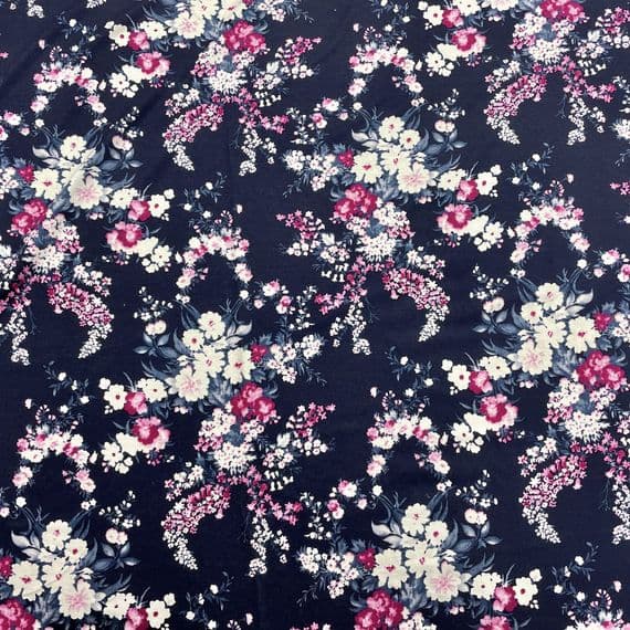 Navy Blue Purple and Pink Ditsy Floral Jersey