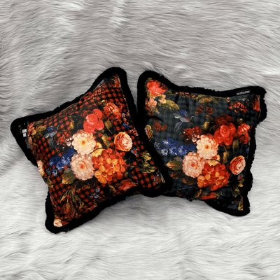 Paloma Home Velvet Floral Check Ruffle Cushion