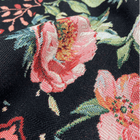 Pink Florals on Black - Cotton Mix Tapestry Fabric