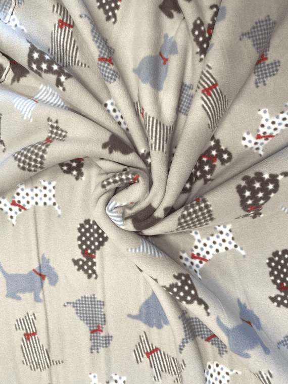 POLAR FLEECE : Monochrome Scottie Dogs on Beige