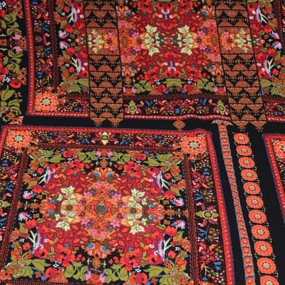 Polyester Bubble Crepe Dress Fabric -  Floral Design in Large Squares