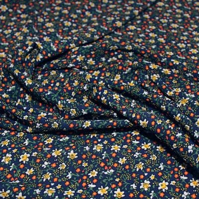 Polyester Bubble Crepe Dress Fabric - Small Daisies on Blue