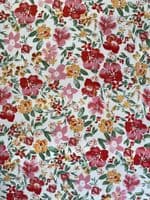 Polyester Dress Fabric -  Coral and Orange Hibiscus Flowers on Cream
