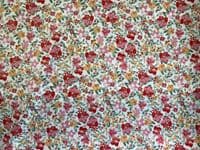 Polyester Dress Fabric -  Coral and Orange Hibiscus Flowers on Cream