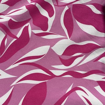 Polyester Dress Fabric, Pink and White Leaves