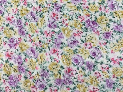 Polyester Dress Fabric - Roses in Yellow, Pink and Purple