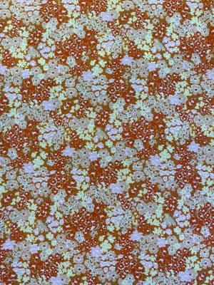 Polyester Dress Fabric -  Tan, Lemon and Pink Ditsy Floral on Orange