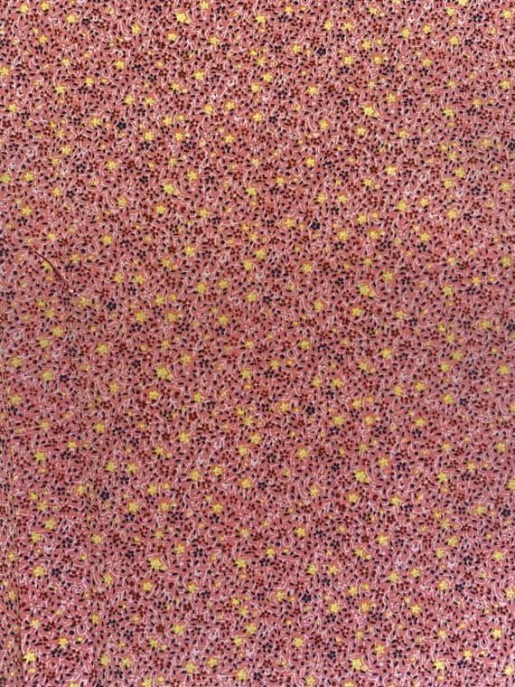 Polyester Dress Fabric -  Yellow and Red Flowers on Coral Pink