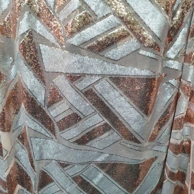Polyester Mesh Sequin Dress Fabric- Rose Gold Geometric Pattern