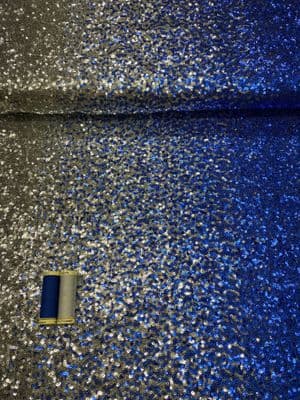 Polyester Mesh Sequin Dress Fabric- Royal Blue and Silver Gradient
