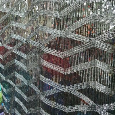 Polyester Mesh Sequin Dress Fabric- Silver Diamond Pattern
