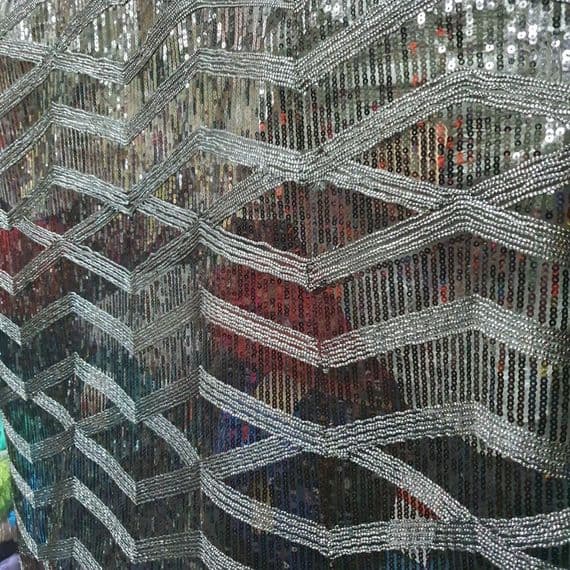 Polyester Mesh Sequin Dress Fabric- Silver Diamond Pattern