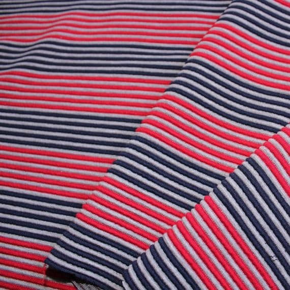 Ponte Roma Stretch Jersey Dress Fabric -  Ribbed Red Blue