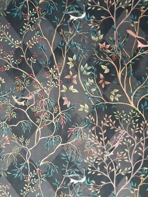 Printed Velvet:  Birds on Branches / Grey Harlequin Print