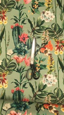 Printed Velvet: Cactus and Flowers on Green