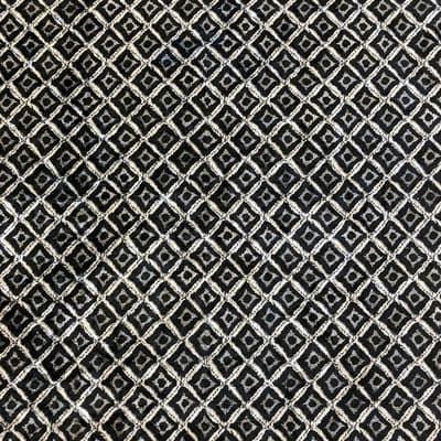 Printed Velvet - Curtains Soft Furnishings Fabric - Geometric Diamonds Black & Silver